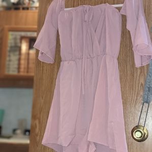 Woman's pretty in Pink romper with drape sleeves and neck tie 💗